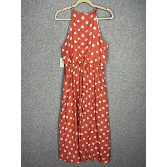 Maison Jules Dress Large Polka Dot Flowy Ruched Halter Resort Cruise Feminine - Picture 10 of 12